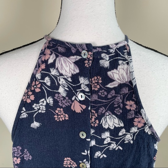 Kendall & Kylie Navy Floral Crop Halter Top - Picture 6 of 7